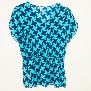 Adorable Navy and Teal Top Size L